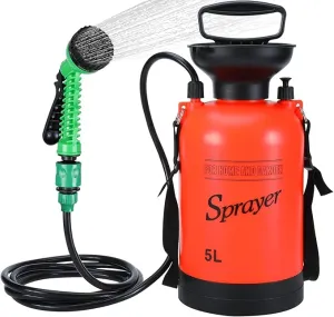 Finderomend Portable Shower for Camping with 7 Spray Modes, Hand Press Camping Shower with Removable Hose and Shower Head,5L