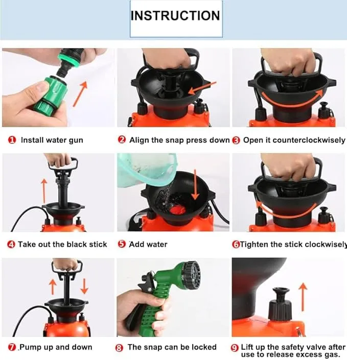 Finderomend Portable Shower for Camping with 7 Spray Modes, Hand Press Camping Shower with Removable Hose and Shower Head,5L