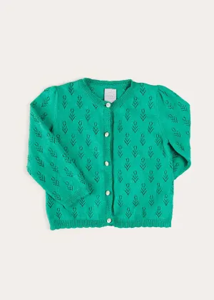 Floral Openwork Cotton Cardigan in Green (2-10yrs)