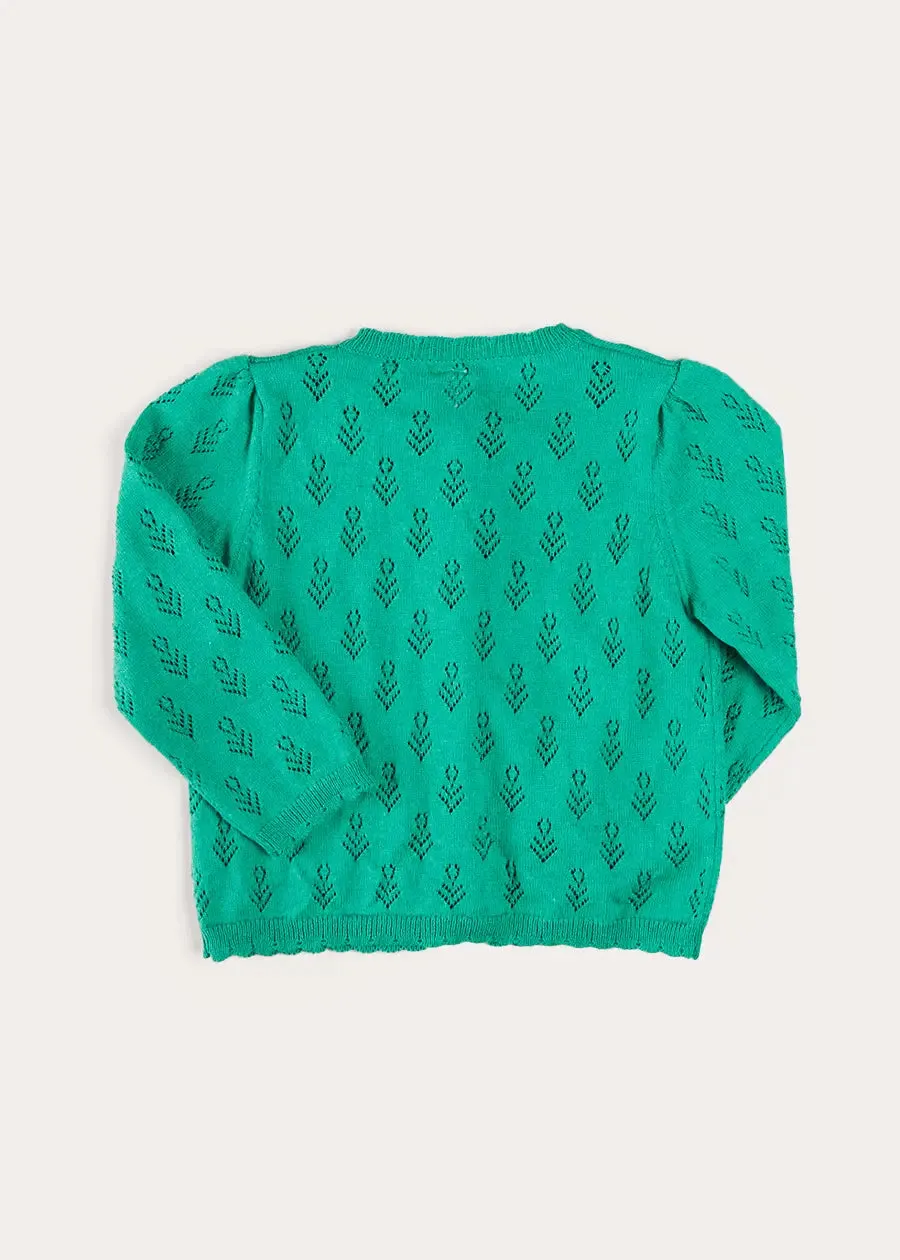 Floral Openwork Cotton Cardigan in Green (2-10yrs)
