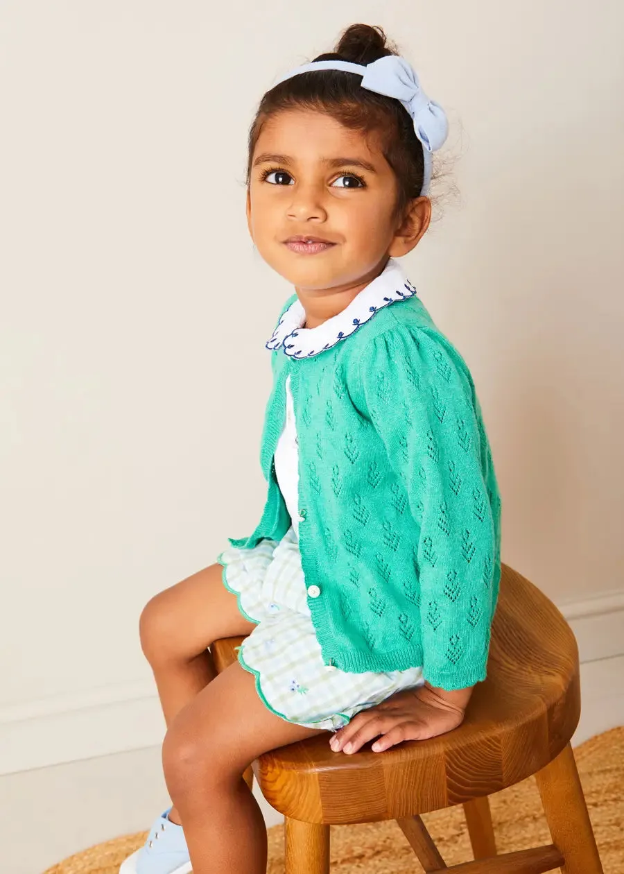 Floral Openwork Cotton Cardigan in Green (2-10yrs)