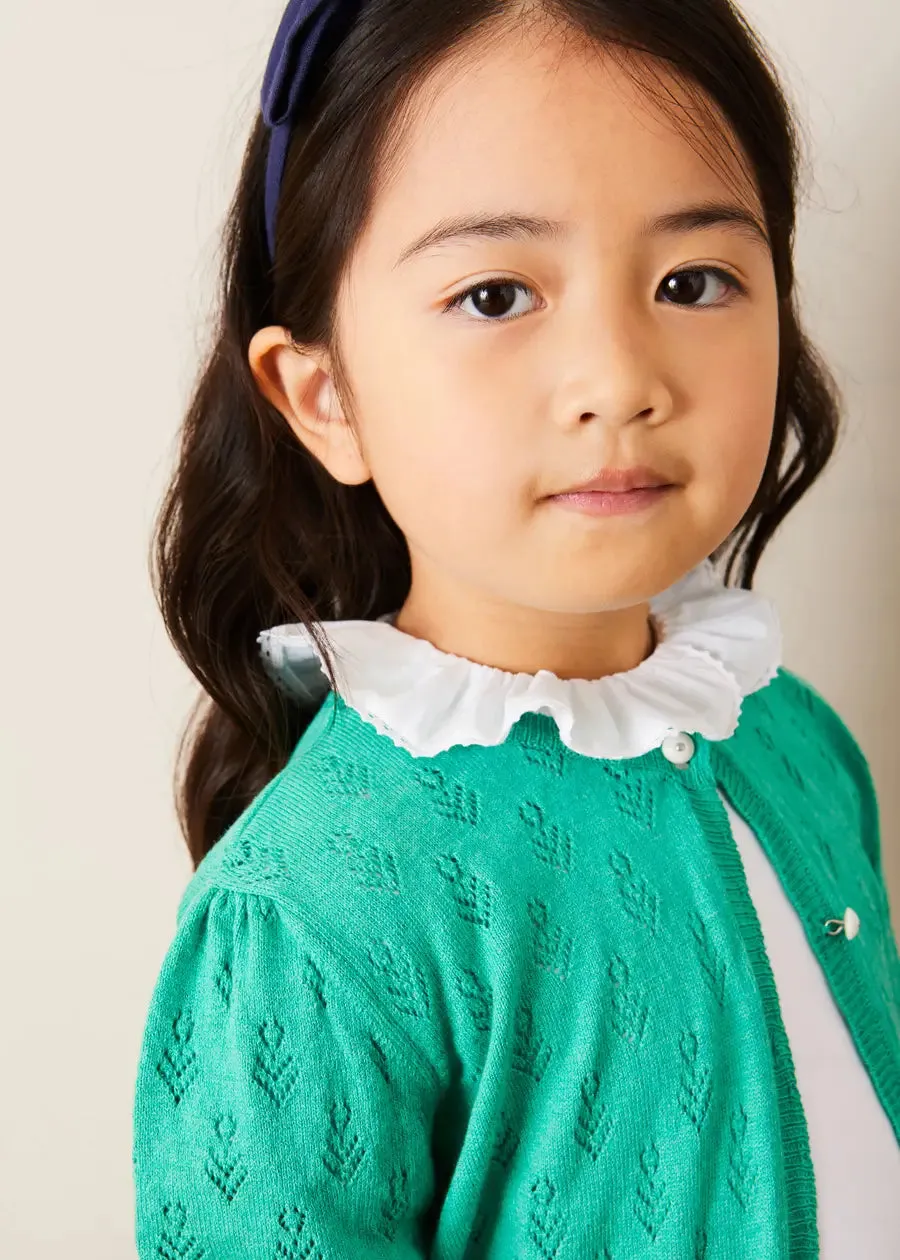 Floral Openwork Cotton Cardigan in Green (2-10yrs)