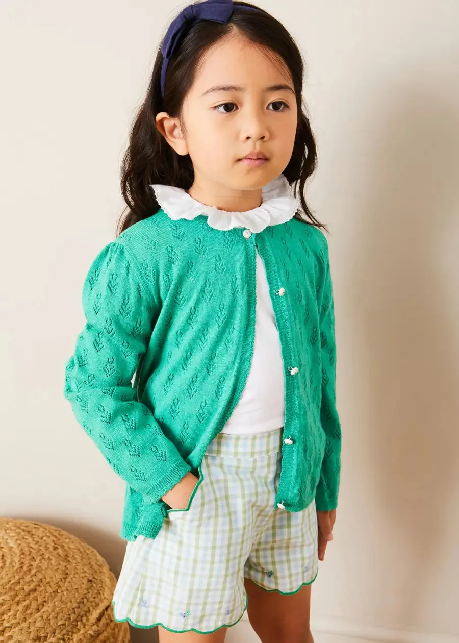 Floral Openwork Cotton Cardigan in Green (2-10yrs)