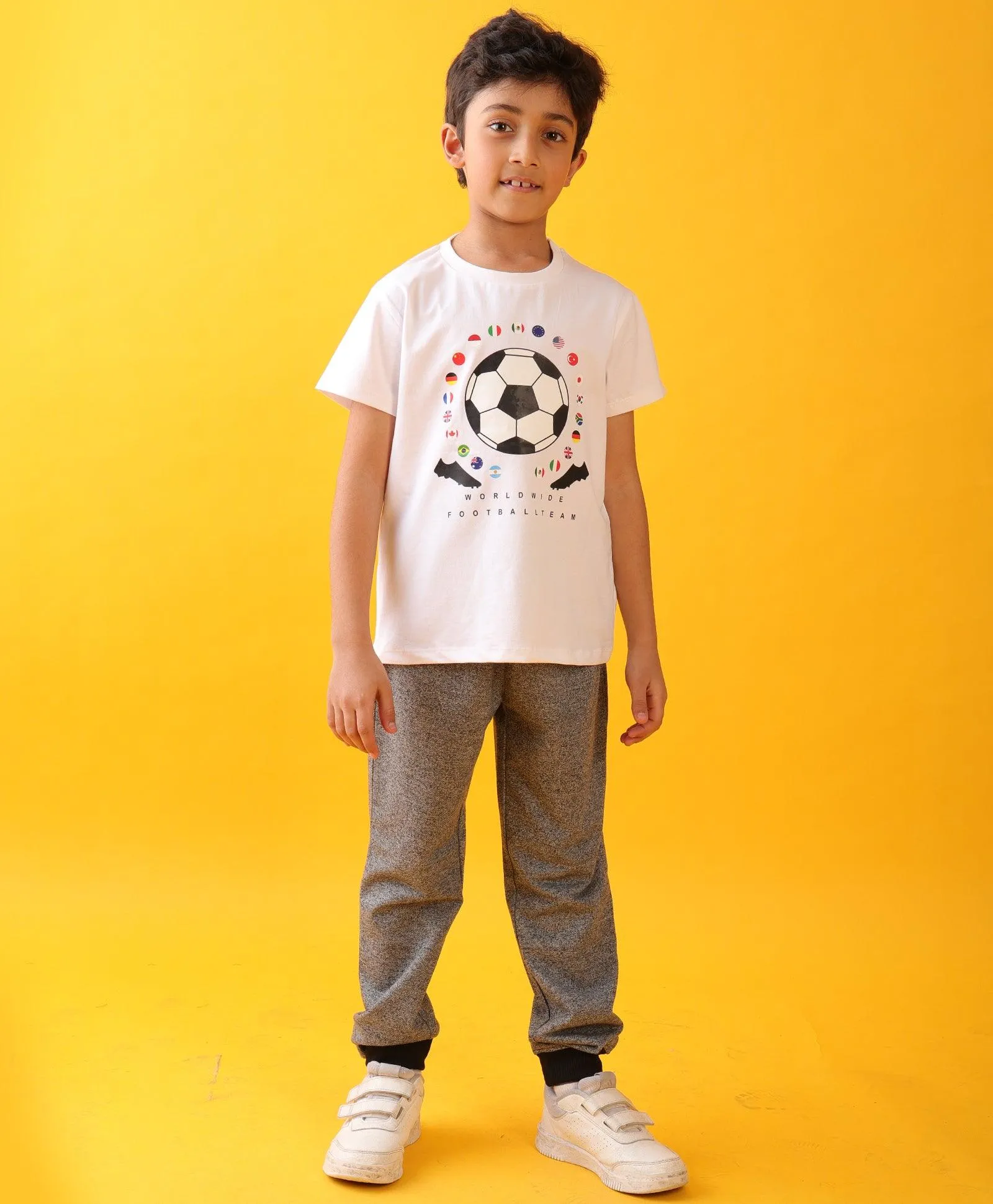 FOOTBALL BLACK MELANGE JOGGER SET - WHITE/BLACK MEL