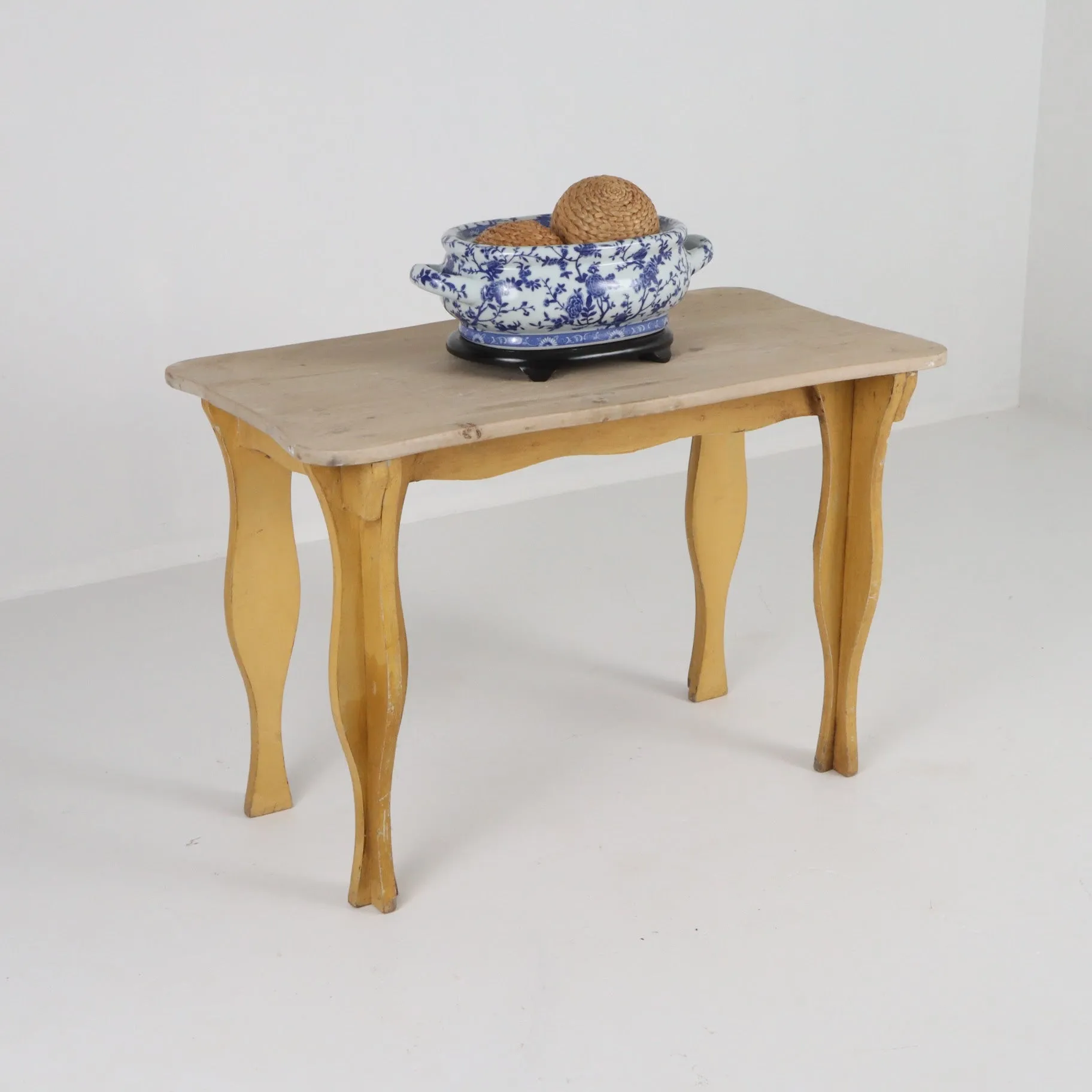 French Yellow Base with Sycamore Top Table c1930