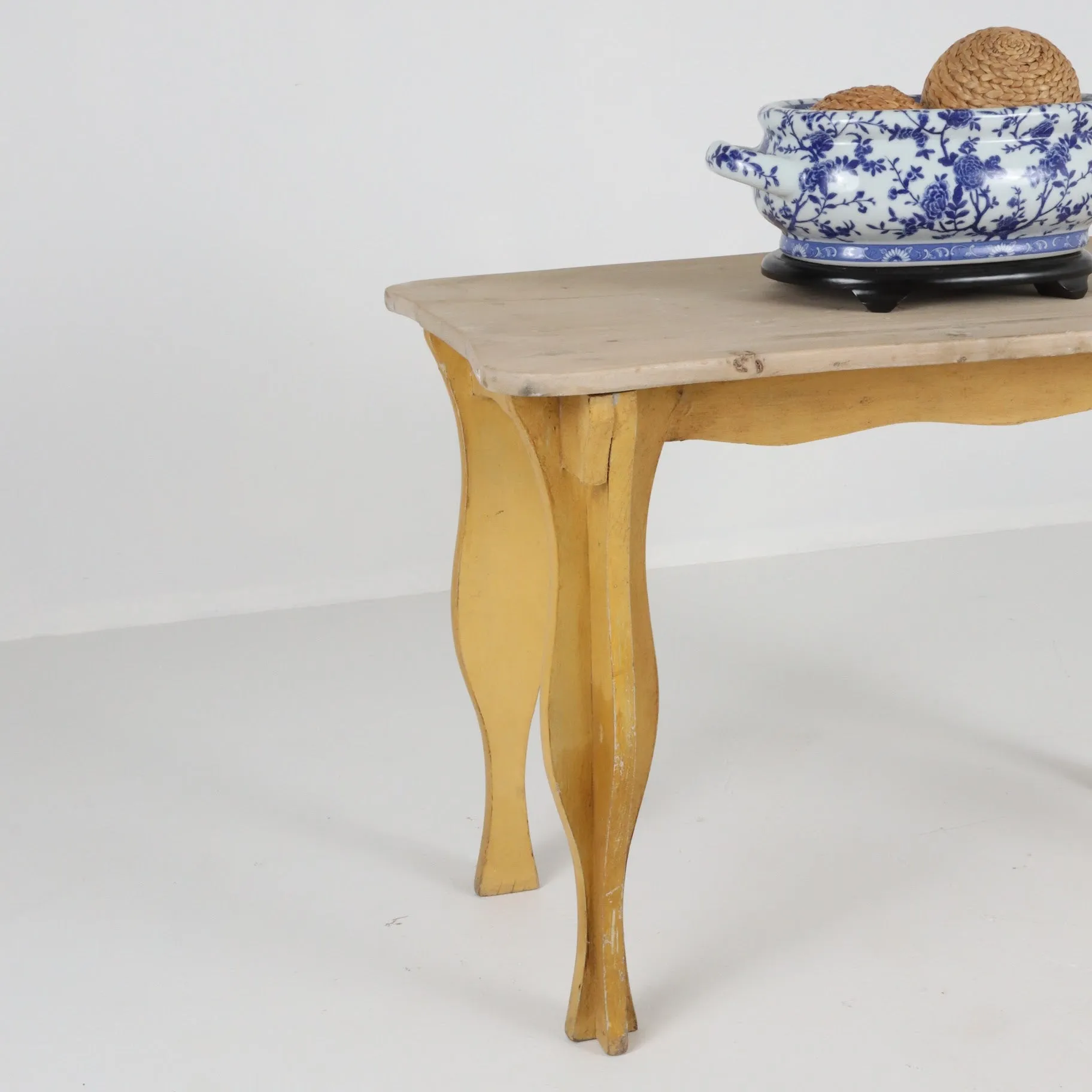 French Yellow Base with Sycamore Top Table c1930
