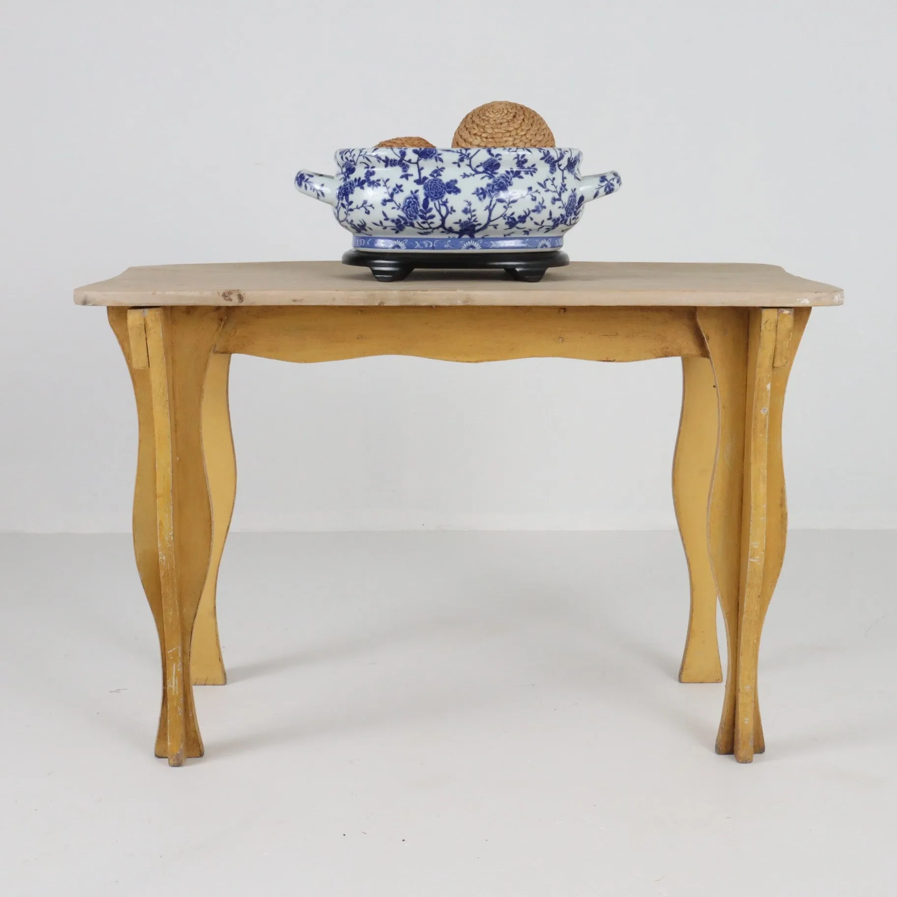 French Yellow Base with Sycamore Top Table c1930