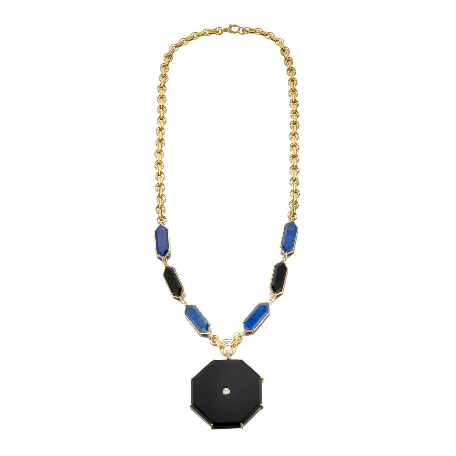 Geo Nova - Lapis Lazuli, Onyx, Diamond Matinée Necklace