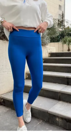 Geribbelde legging High waist | Blauw