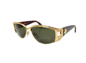 Gianni Versace 1990s S.62 Tortoise and Gold-Tone Green Tinted Sunglasses