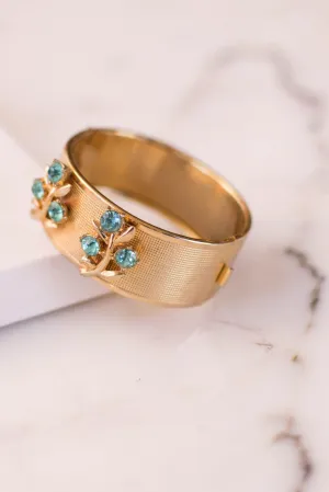 Gold Bangle Bracelet with Blue Rhinestones