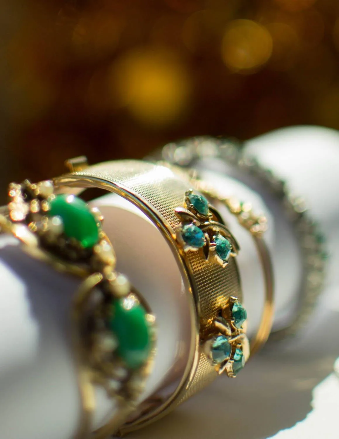 Gold Bangle Bracelet with Blue Rhinestones