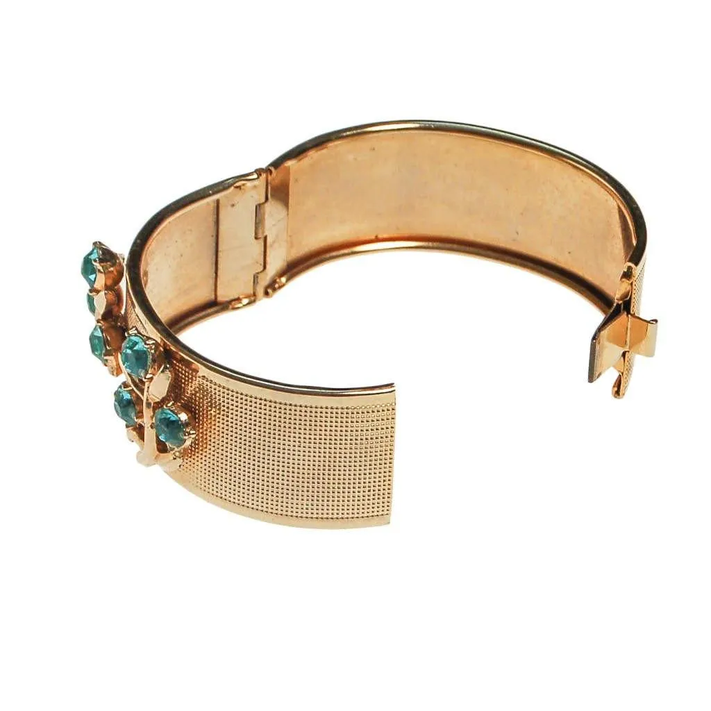 Gold Bangle Bracelet with Blue Rhinestones