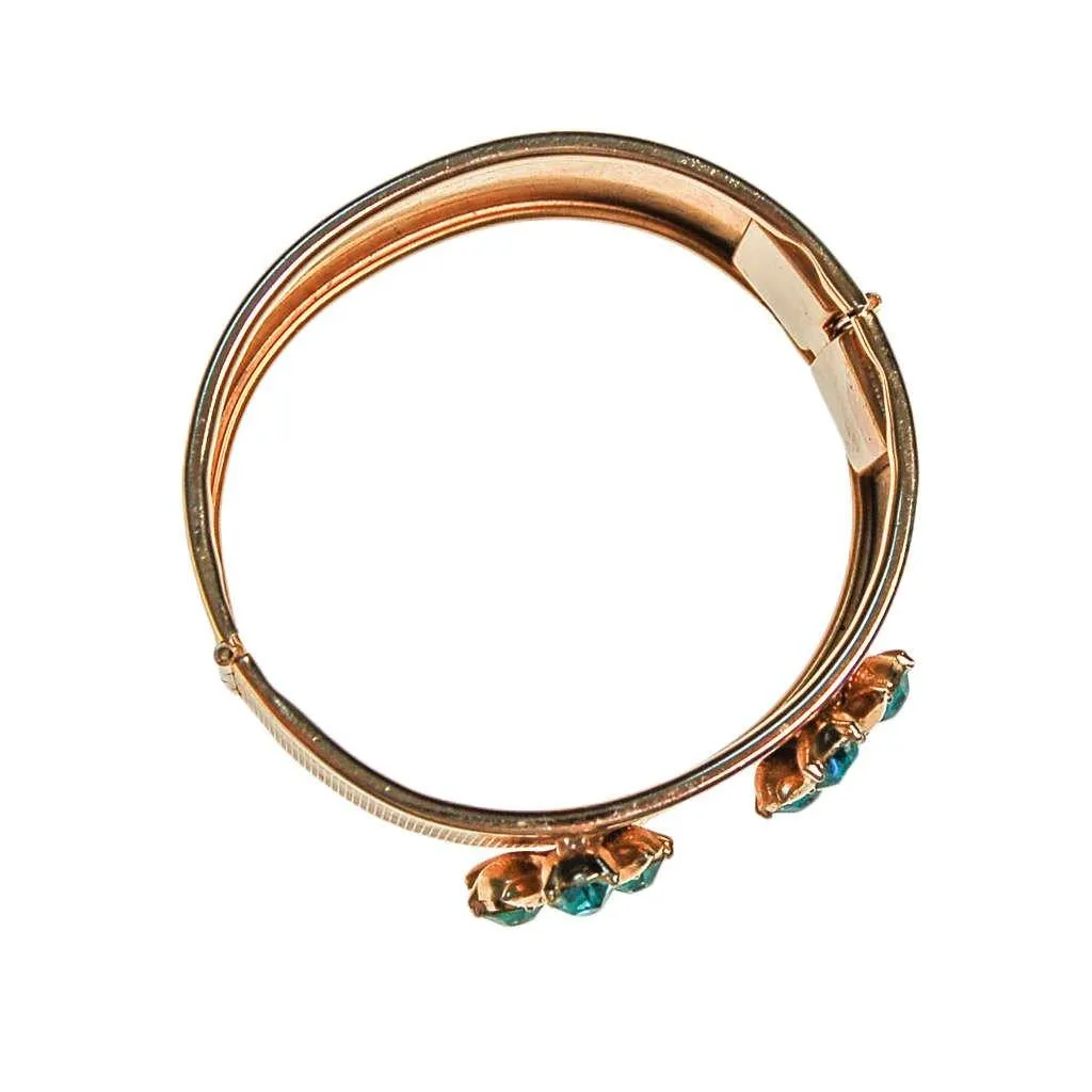 Gold Bangle Bracelet with Blue Rhinestones