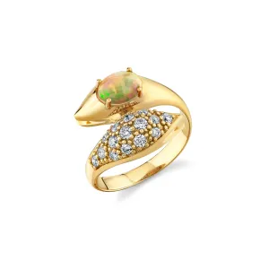 Gold, Diamond & Opal Double Snake Head Ring