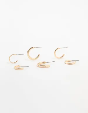 Gold Graduating Clean Huggie Earrings 3-Pack