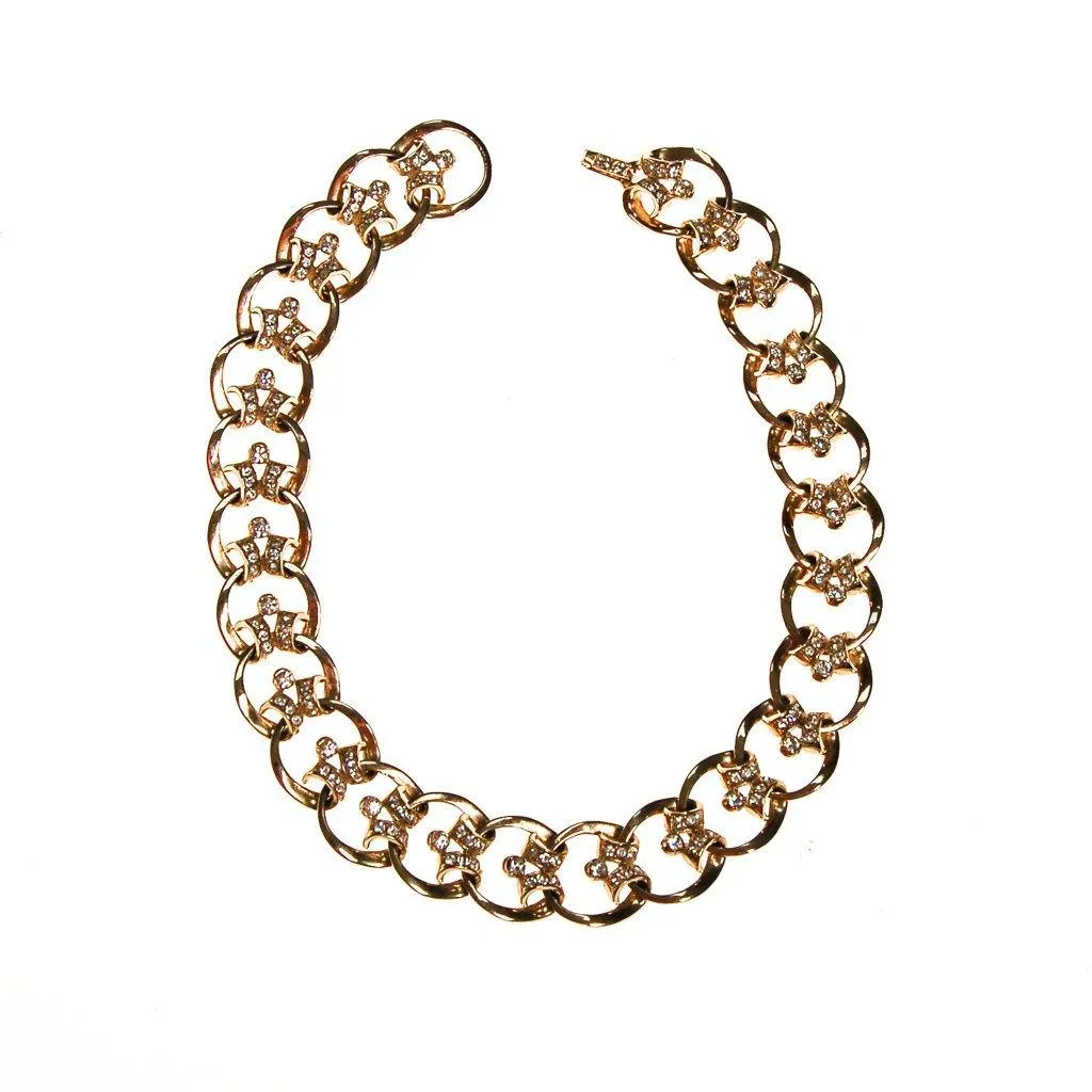 Gold Scroll Link Rhinestone Choker Necklace