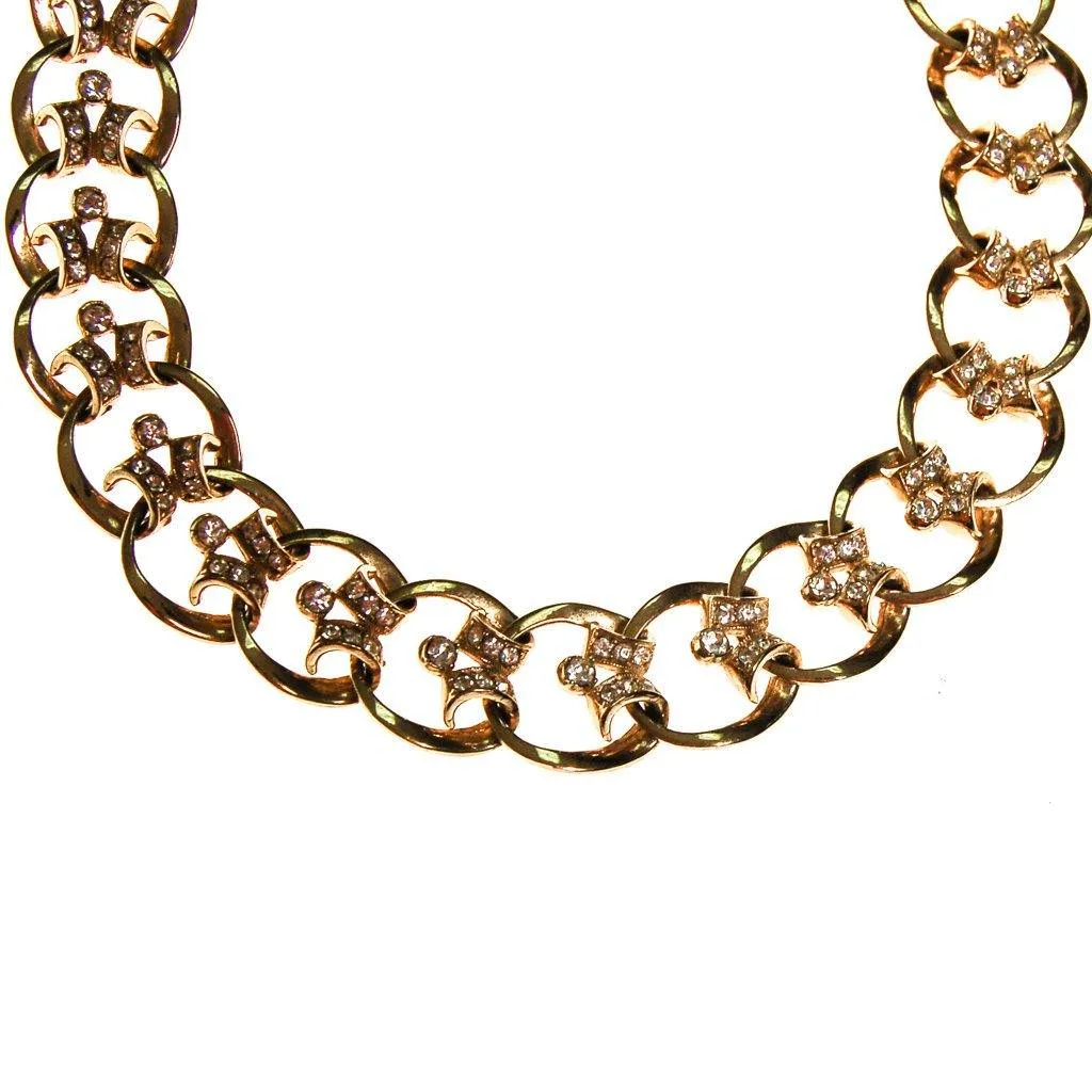 Gold Scroll Link Rhinestone Choker Necklace