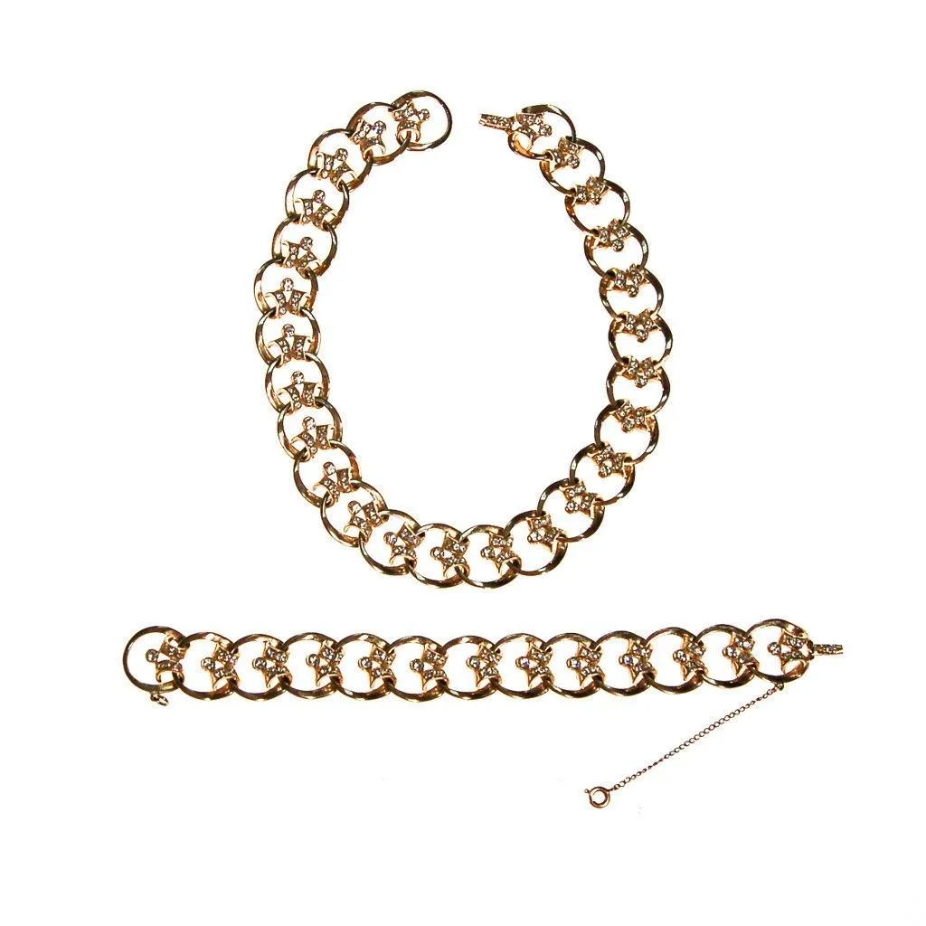 Gold Scroll Link Rhinestone Choker Necklace