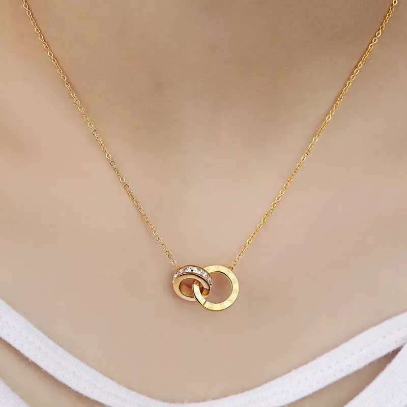 Gold Timeless Circle Crystal Roman Numeral Necklace