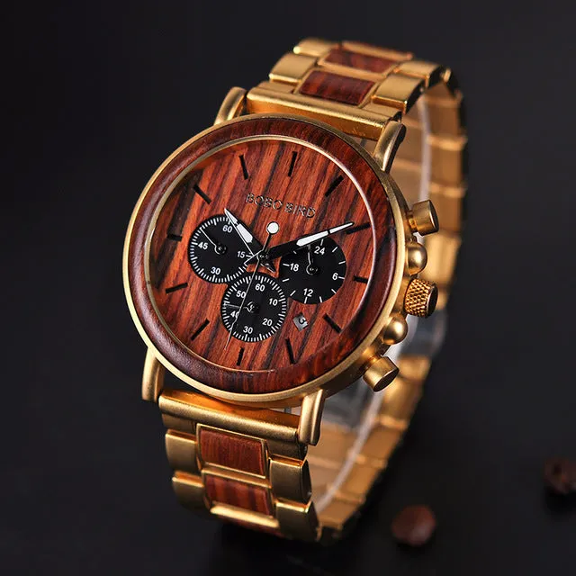 Gold Watch Men Luxury Brand Wooden