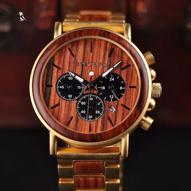 Gold Watch Men Luxury Brand Wooden