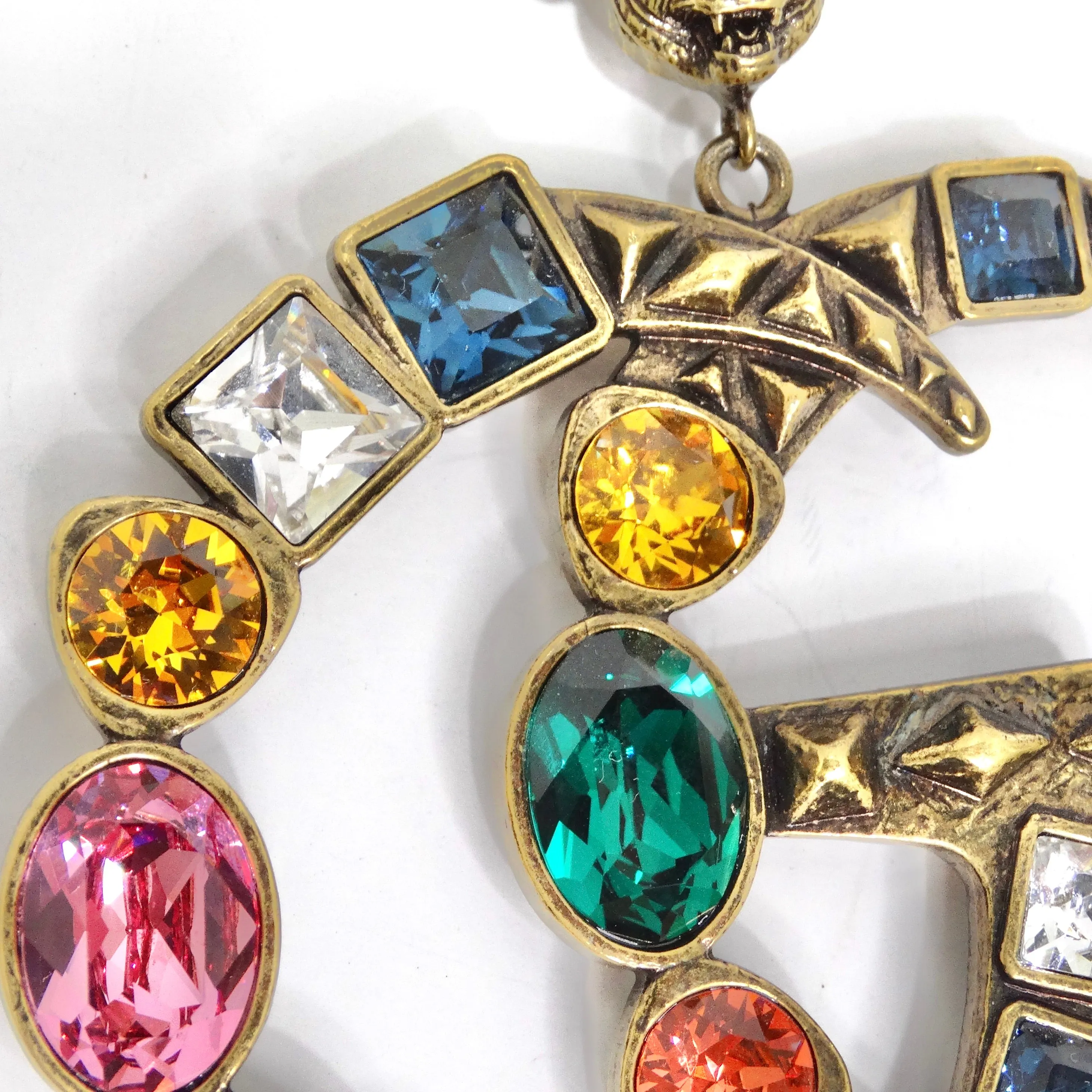 Gucci Multicolor Crystal Faux Pearl Logo Pendent Necklace