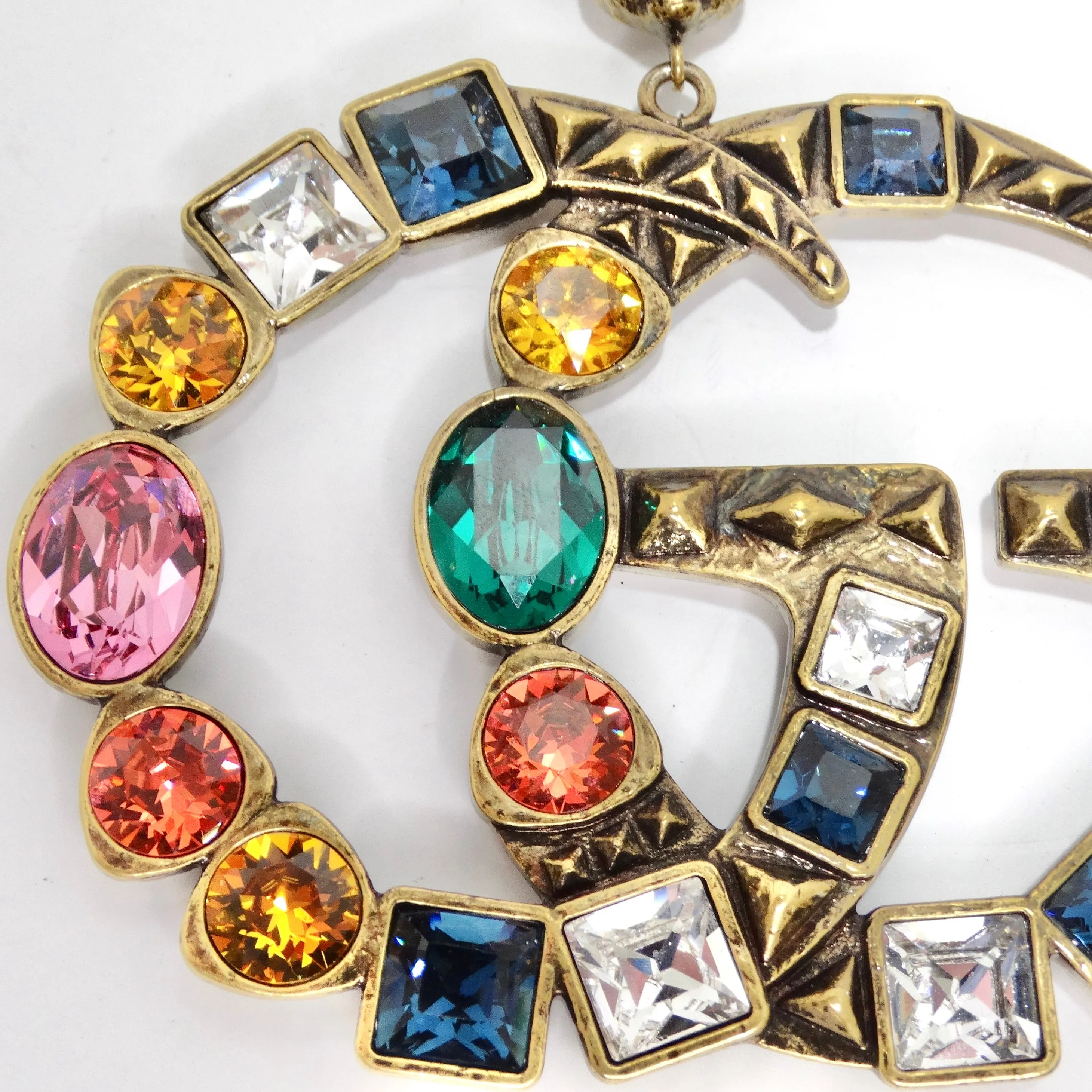 Gucci Multicolor Crystal Faux Pearl Logo Pendent Necklace