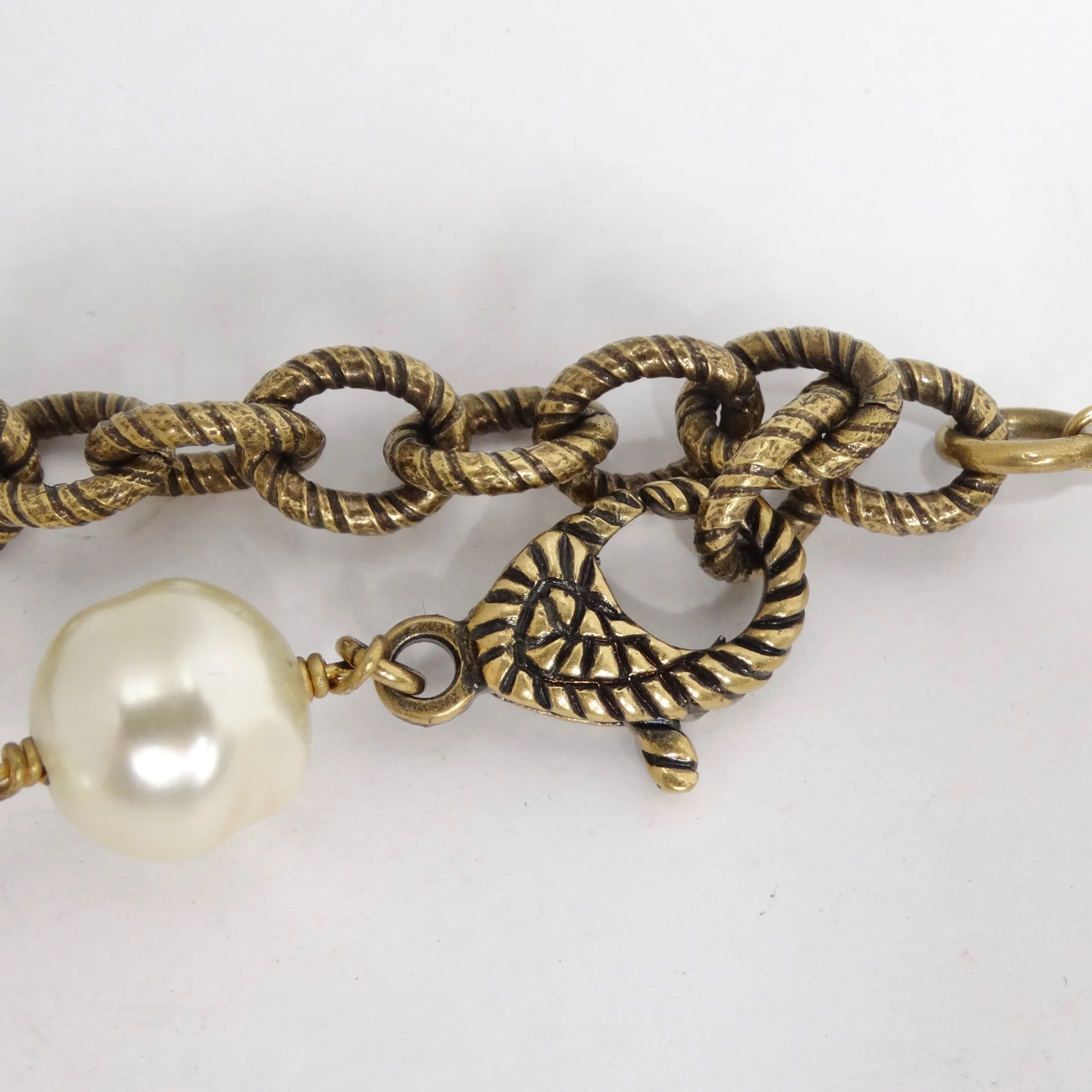 Gucci Multicolor Crystal Faux Pearl Logo Pendent Necklace