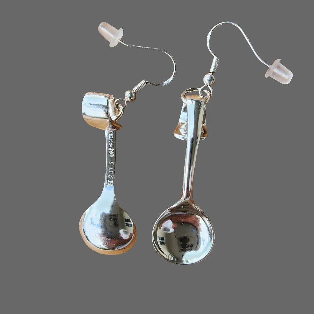 Handmade Mini Salt Spoon Earrings | Antique Gorham H205 Sterling Silver | Unique Vintage Jewelry