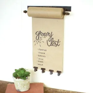 Hanging Note Roll with 4 Antique Brass Finish Clips - 11in