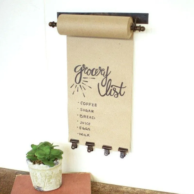 Hanging Note Roll with 4 Antique Brass Finish Clips - 11in