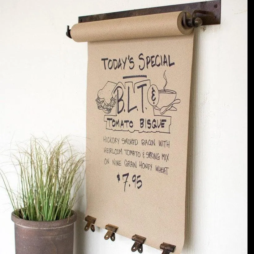 Hanging Note Roll with 4 Antique Brass Finish Clips - 11in