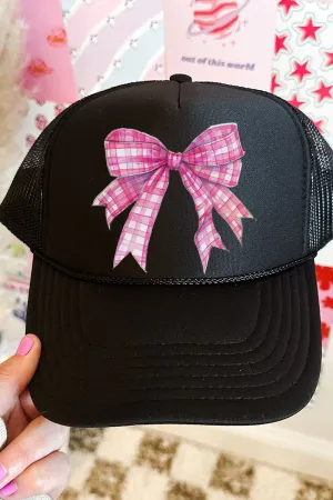 Hot Pink Gingham Bow Otto Black Foam Front Trucker Hat
