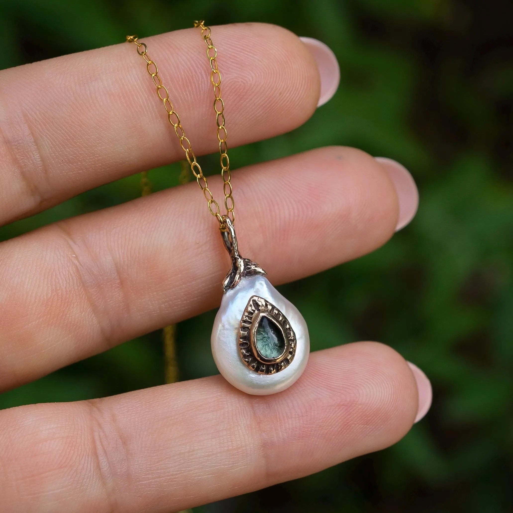 Indicolite Tourmaline & Keshi Pearl Pendant