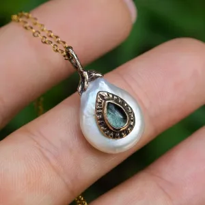 Indicolite Tourmaline & Keshi Pearl Pendant