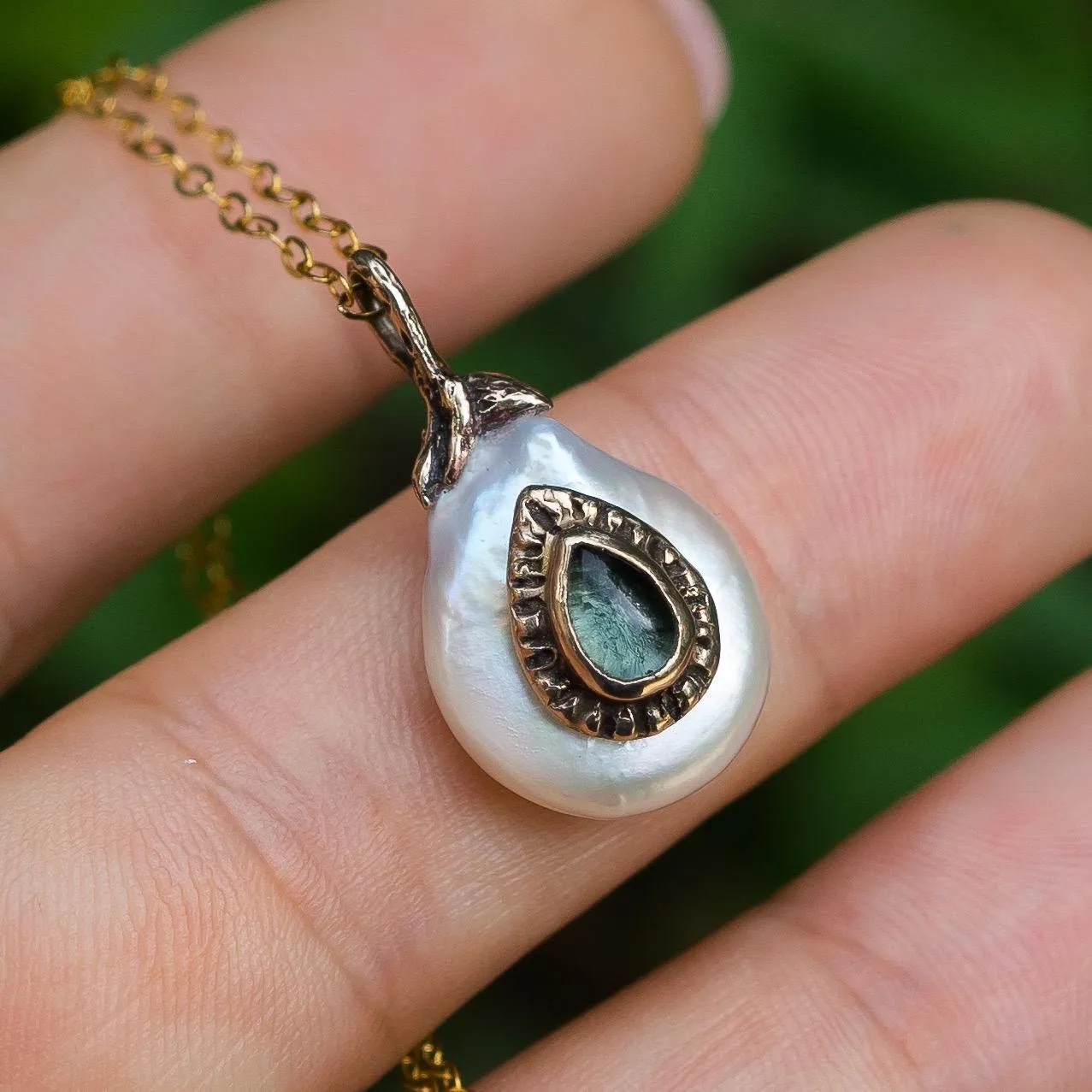 Indicolite Tourmaline & Keshi Pearl Pendant