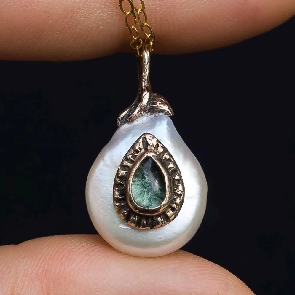 Indicolite Tourmaline & Keshi Pearl Pendant