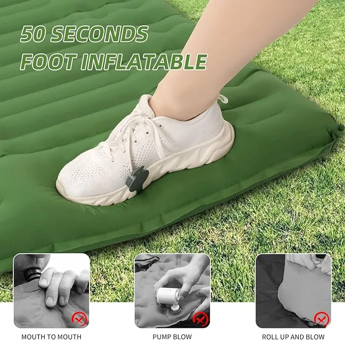 Inflating Sleeping Pad for Camping.LORPECT 4.5 in Thick Sleeping Mat .Compact Waterproof Camping Air Mattress with Pillow.Foot Pressure Inflatable Camping Pads for Backpacking & Hiking. (Green 1)