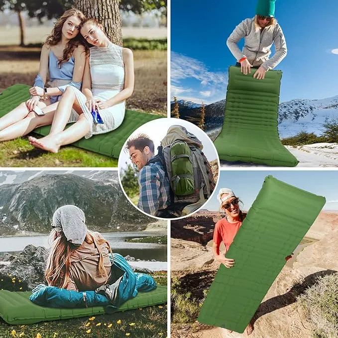 Inflating Sleeping Pad for Camping.LORPECT 4.5 in Thick Sleeping Mat .Compact Waterproof Camping Air Mattress with Pillow.Foot Pressure Inflatable Camping Pads for Backpacking & Hiking. (Green 1)