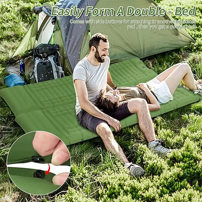 Inflating Sleeping Pad for Camping.LORPECT 4.5 in Thick Sleeping Mat .Compact Waterproof Camping Air Mattress with Pillow.Foot Pressure Inflatable Camping Pads for Backpacking & Hiking. (Green 1)