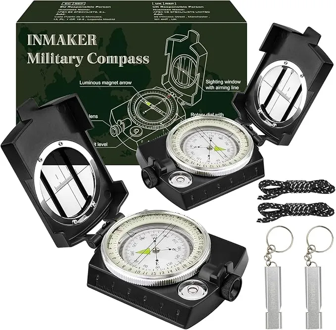INMAKER Compass, Compass Hiking with Survival Whistle, Luminous Compass Gift for Kids, Apply to Outdoor Survival, Camping and Navigation