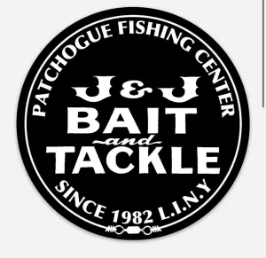 J&J Sports Circle Decal-Sticker "Patchogue Fishing Center Long Island New York"