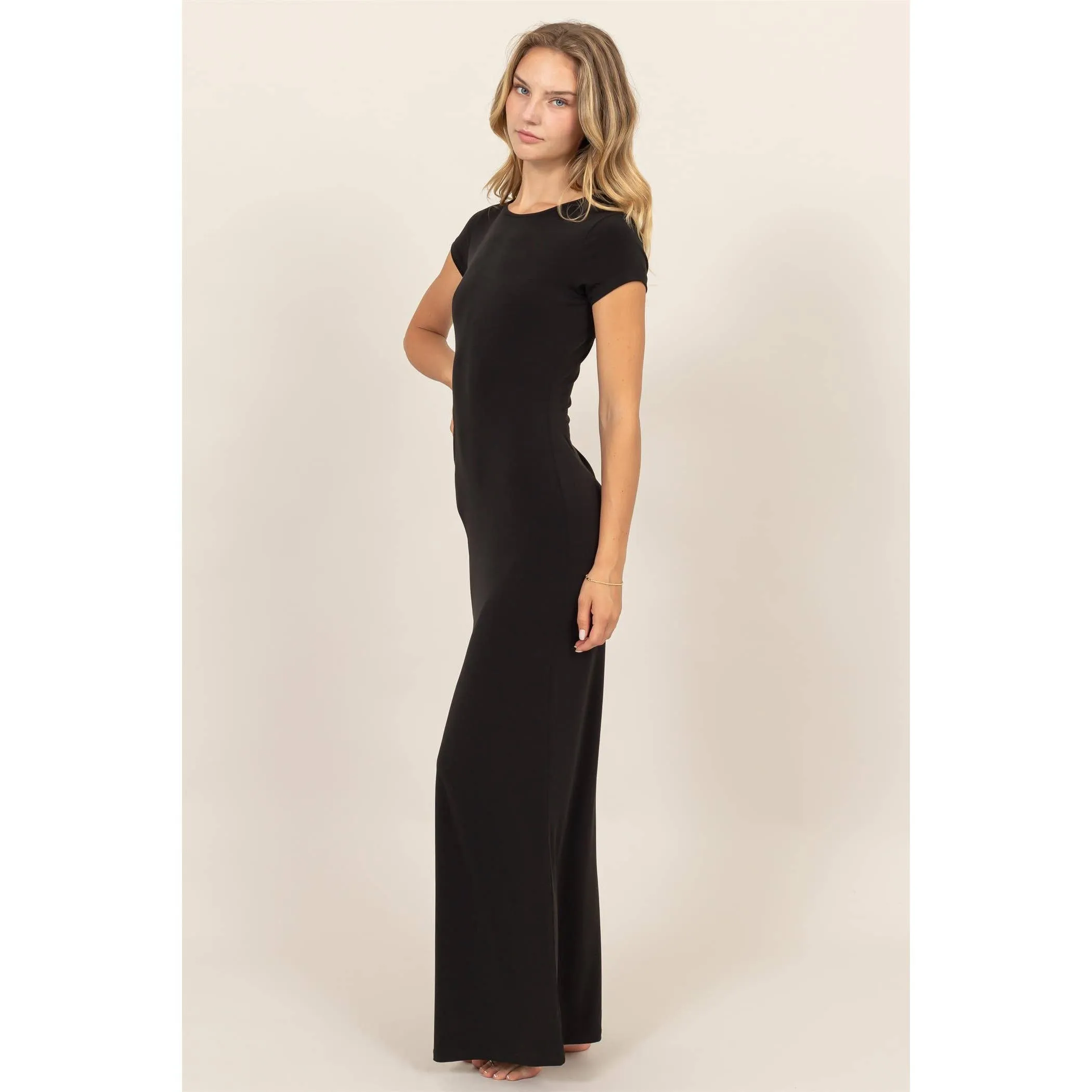 JERSEY SHORT SLEEVE BODYCON MAXI DRESS