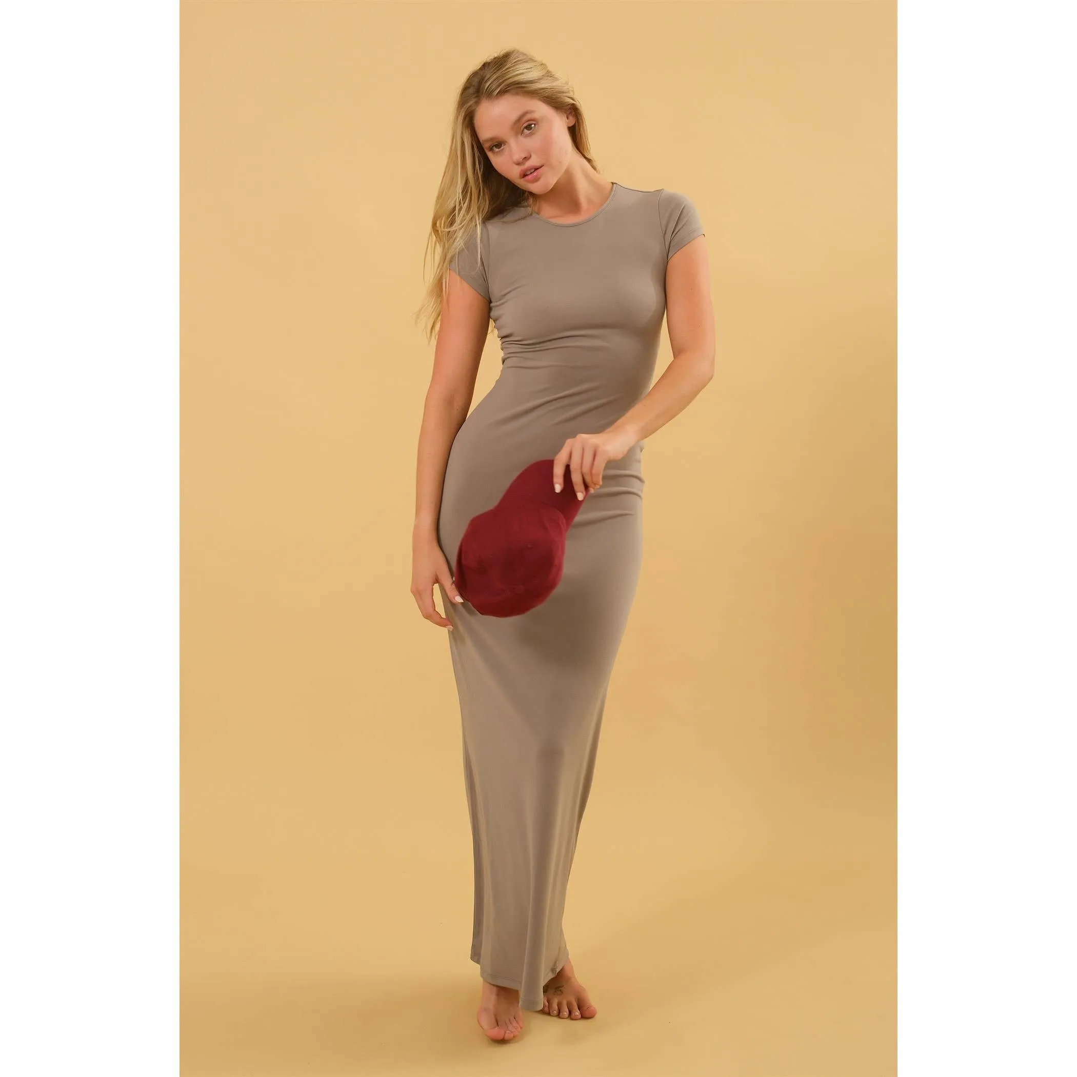 JERSEY SHORT SLEEVE BODYCON MAXI DRESS