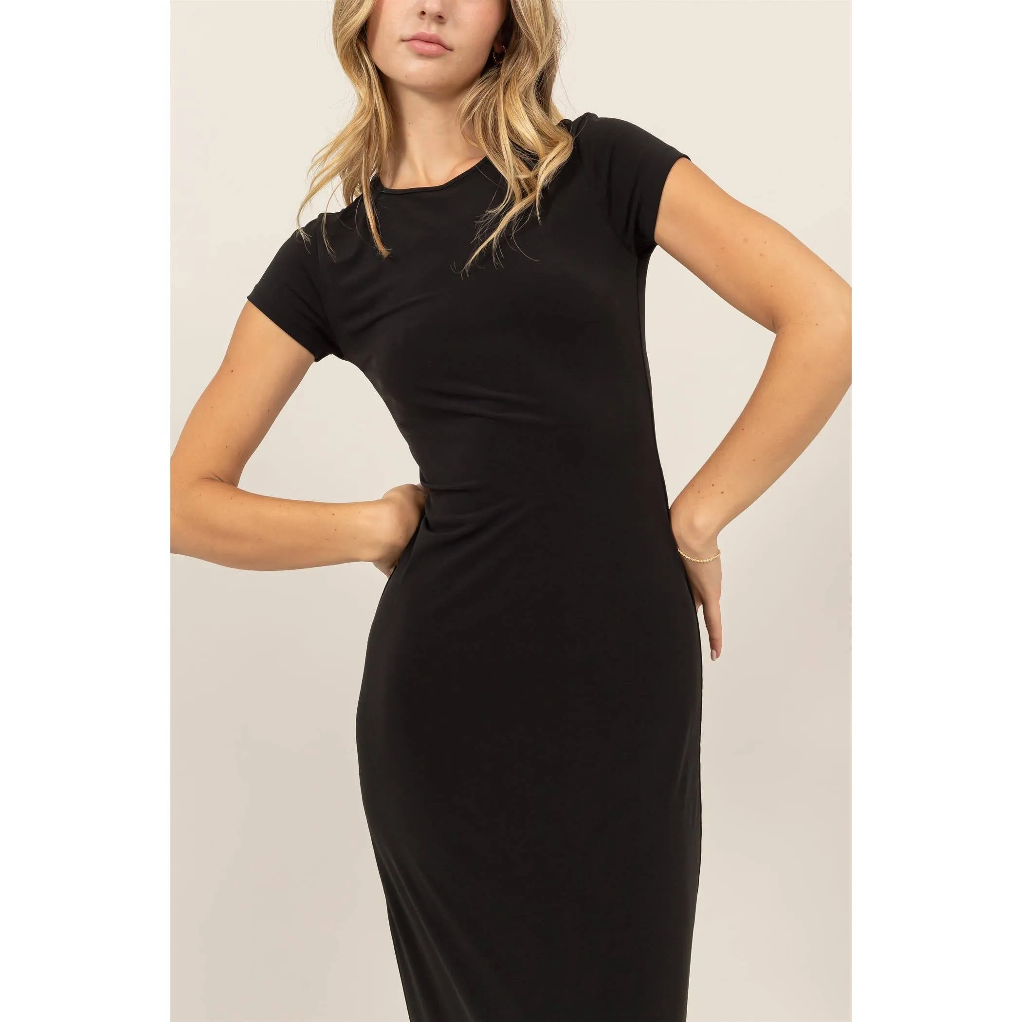 JERSEY SHORT SLEEVE BODYCON MAXI DRESS