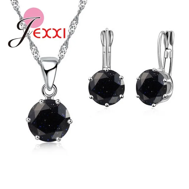 JEXXI Fashion Luxury CZ Jewelry Sets 925 Sterling Silver Earring Pendant Necklace Set Women Anniversary Gifts