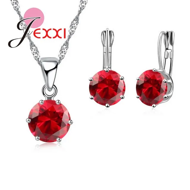 JEXXI Fashion Luxury CZ Jewelry Sets 925 Sterling Silver Earring Pendant Necklace Set Women Anniversary Gifts