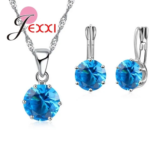 JEXXI Fashion Luxury CZ Jewelry Sets 925 Sterling Silver Earring Pendant Necklace Set Women Anniversary Gifts