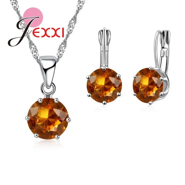 JEXXI Fashion Luxury CZ Jewelry Sets 925 Sterling Silver Earring Pendant Necklace Set Women Anniversary Gifts